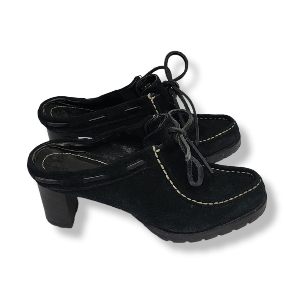 VINTAGE Y2K LRL RALPH LAUREN Mindi Suede Moccasin Mules 6 Clogs Vibram Lug Soles - Picture 3 of 16